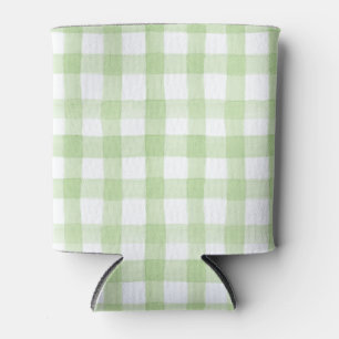 Enfriador De Latas Gingham verde y blanca de color de agua