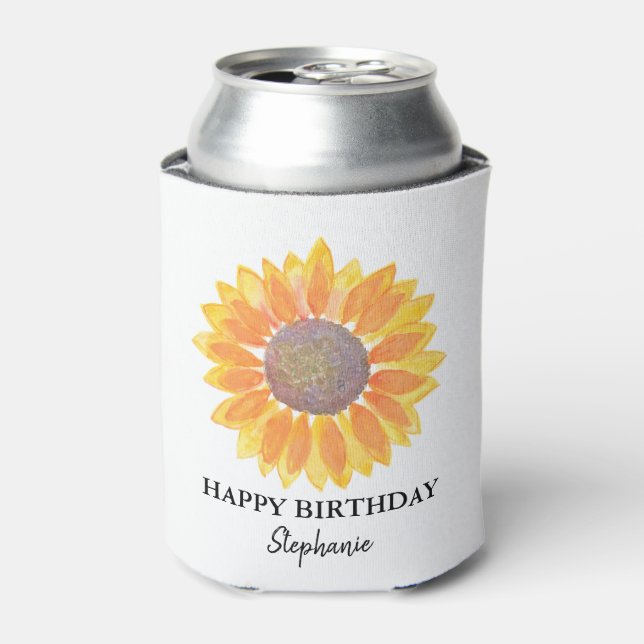Enfriador De Latas Girasol Feliz Cumpleaños Personalizado (Lata Anverso)