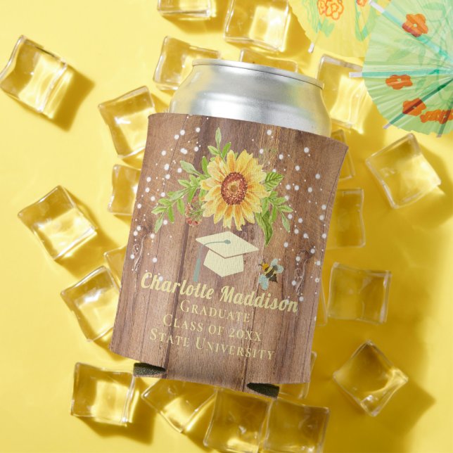 Enfriador De Latas Girasol floral de graduación (Verano in situ)