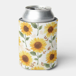 Enfriador De Latas Girasoles Amarillos Acuarela Floral Caprichoso