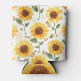 Enfriador De Latas Girasoles Amarillos Acuarela Floral Caprichoso