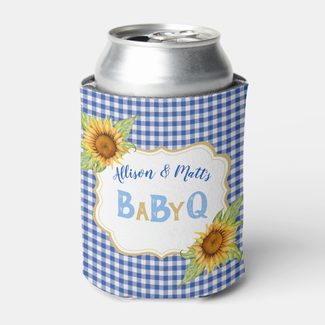 Enfriador De Latas Girasoles Country Azul Check BBQ BabyQ (Lata Anverso)