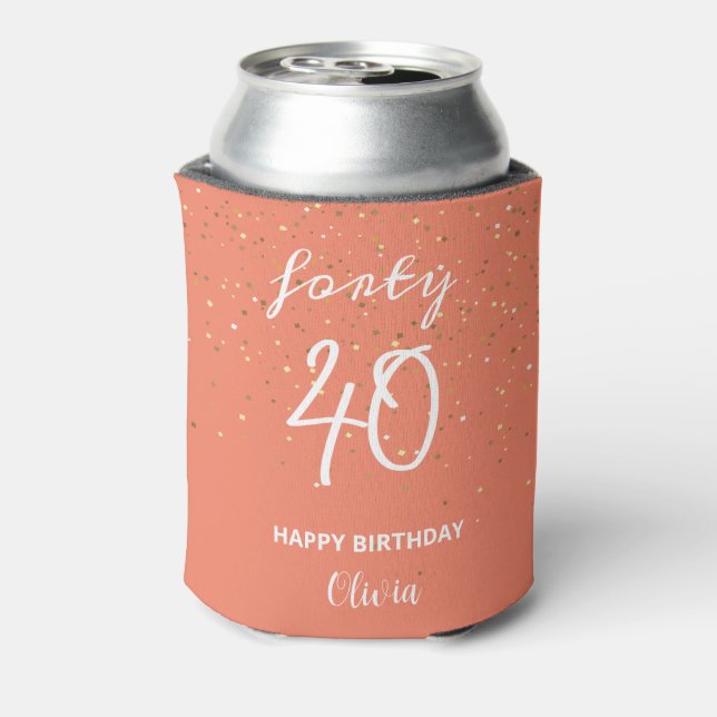Enfriador De Latas Girly purpurina Personalizado moderno 40 años (Reverso de la lata)