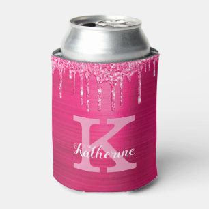 Enfriador De Latas Girly Purpurina rosado caliente goteo Glam Monogra