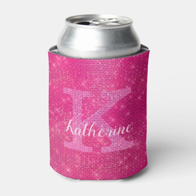 Enfriador De Latas Girona Purpurina rosa caliente Sparkle Glam Monogr (Lata Anverso)