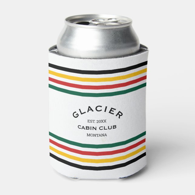 Enfriador De Latas Glacier Cabin Club Personalizado Escudo Stripe (Lata Anverso)