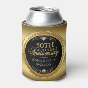 Enfriador De Latas Glamour 50 aniversario Boda negro y oro