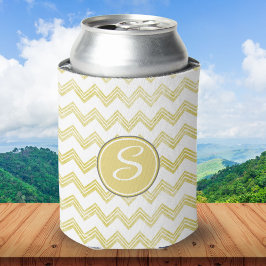 Enfriador De Latas Glitter Chevron Amarillo Con Monograma