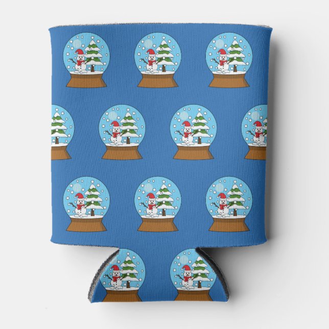 Enfriador De Latas Globe de nieve con muñeco de nieve y árbol de pino (Anverso)