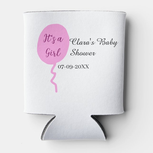 Enfriador De Latas Globo rosa es una ducha de bebé chica añadir fecha (Anverso)