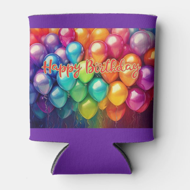 Enfriador De Latas Globos de Cumpleaños Arcoíris (Anverso)