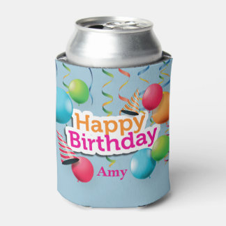 Enfriador De Latas Globos de cumpleaños felices y Gorras