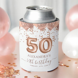 Enfriador De Latas Globos de oro Rosa Fiesta de cumpleaños número 50