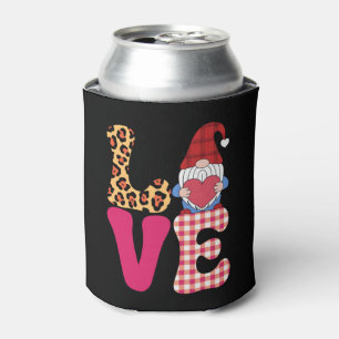 Enfriador De Latas Gnome del Amor Día de San Valentín Plaid Rojo de B