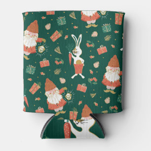 Enfriador De Latas Gnomes navidades, Patrón de feriado conejito.