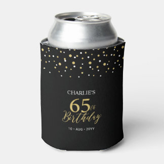Enfriador De Latas Gold & Black Confetti 65th Birthday Party Favor