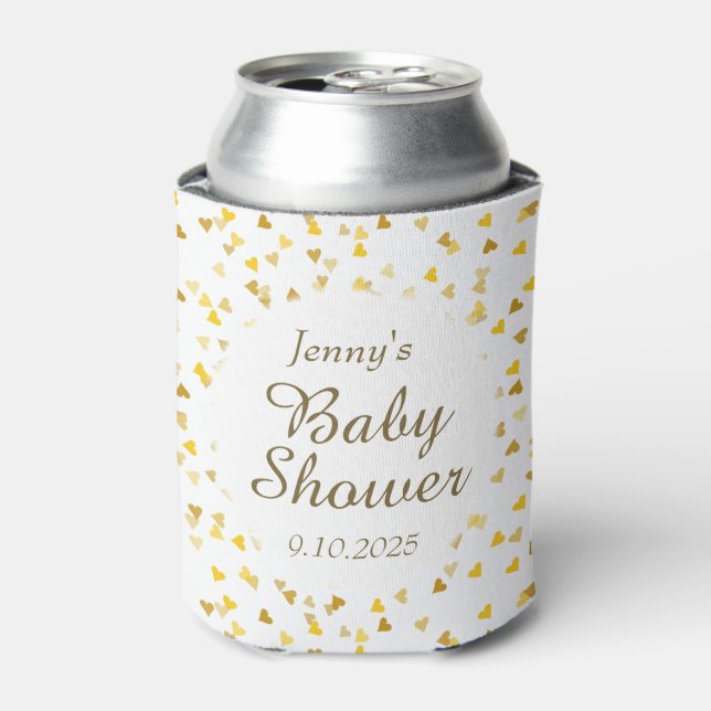 Enfriador De Latas Gold Love Hearts Baby Shower / Sprinkle / Parejas (Lata Anverso)
