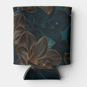 Enfriador De Latas Golden Amaryllis: Floral de lujo vintage.