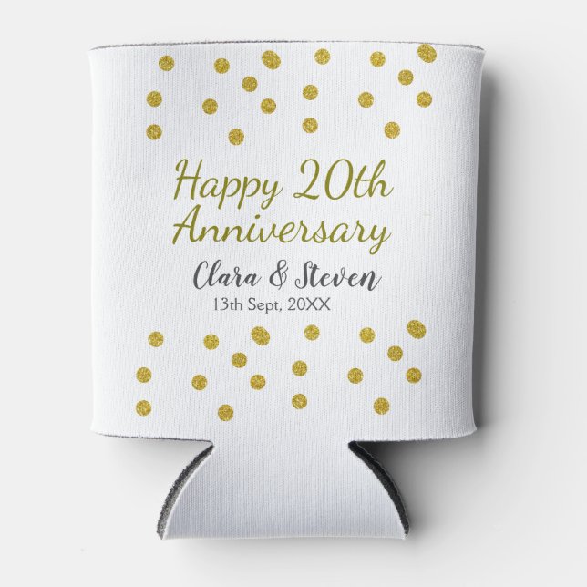 Enfriador De Latas Golden dots glitter happy 20th anniversary wedding (Anverso)