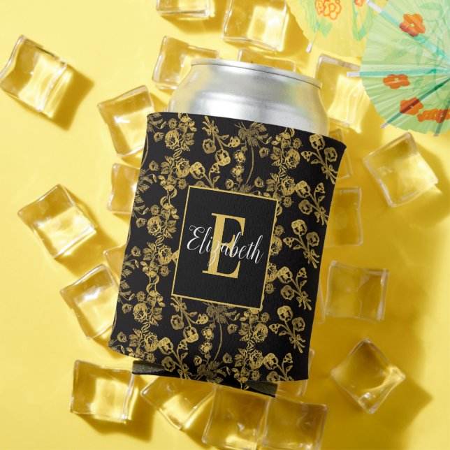 Enfriador De Latas Golden leaf and black luxury | Monogram custom (Verano in situ)