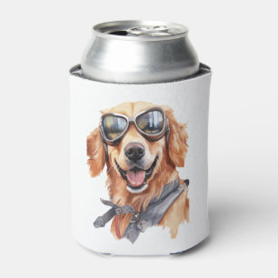Enfriador De Latas Golden Retriever con gafas de sol