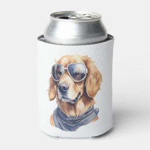 Enfriador De Latas Golden Retriever con gafas de sol