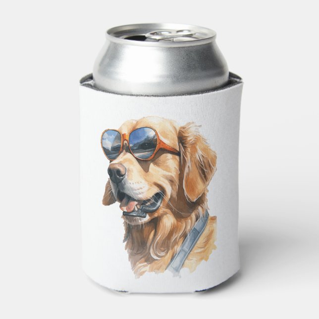 Enfriador De Latas Golden Retriever con gafas de sol (Lata Anverso)