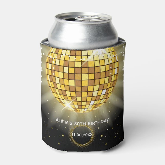 Enfriador De Latas Golden Shiny Disco Ball Nacimiento Negro (Lata Anverso)