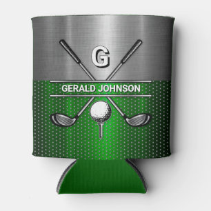 Enfriador De Latas Golf Monograma Verde metálico y Plata