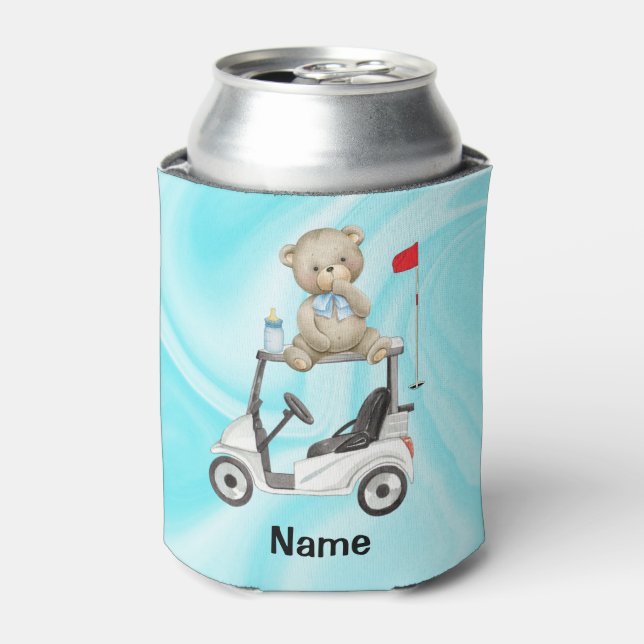 Enfriador De Latas Golfer Baby Boy en un carrito de golf para fiesta  (Lata Anverso)