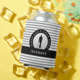 Enfriador De Latas Golfista Nombre Monogramado Negro Gris Novedad Dep