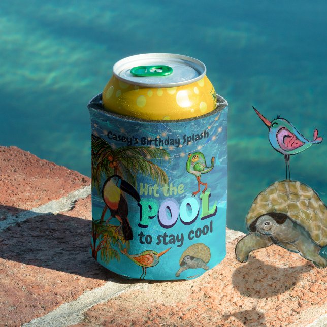 Enfriador De Latas Golpear la piscina para permanecer Guay Cumpleaños (Hit the Pool to stay Cool Birthday Personalized Can Cooler  Front
)