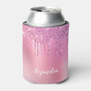 Enfriador De Latas Gorgoso oro rosa rosa y goteo de purpurina morado