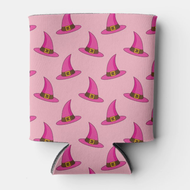 Enfriador De Latas Gorra de bruja rosa (Anverso)