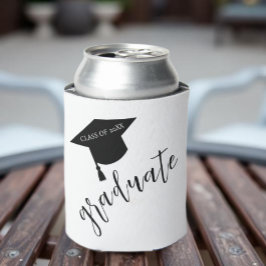 Enfriador De Latas Gorra de graduación minimalista negra y blanca Gra