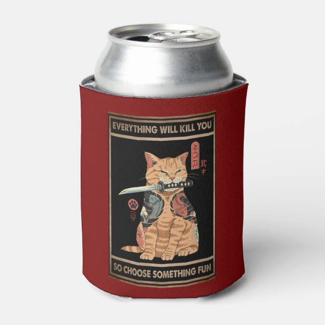 Enfriador De Latas Gracioso Cat Samurai Todo Te Matará (Lata Anverso)