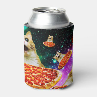 Enfriador De Latas Gracioso gatito de pizza espacial