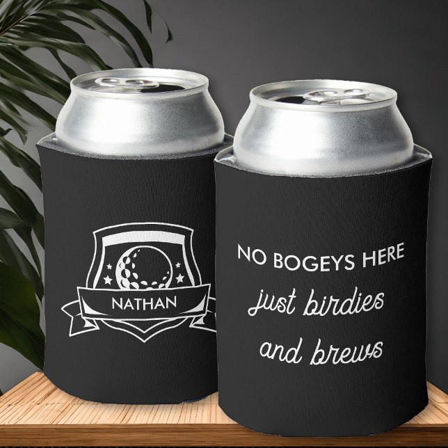 Enfriador De Latas Gracioso Golf Bogey Birdies and Brews Personalizad (Personalized can cooler with funny golf slogan and simple modern, typography design.)