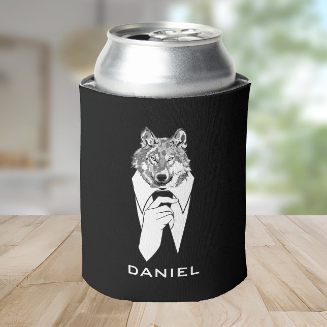 Enfriador De Latas Gracioso lobo hipster con negro esmoquin personali (Subido por el creador)