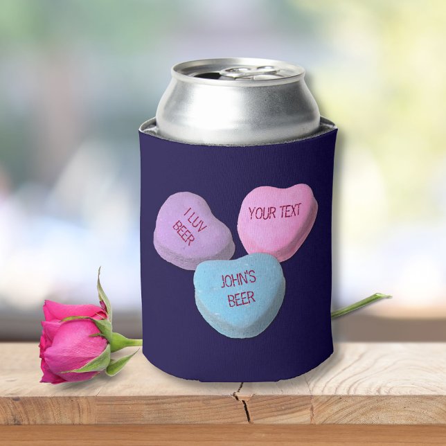 Enfriador De Latas Gracioso Love Beer Candy Heart Personalizado Texto (Subido por el creador)
