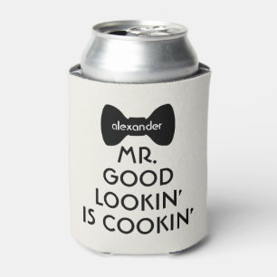 Enfriador De Latas Gracioso Sr. Cocinando Bowtie Kitchen Grill