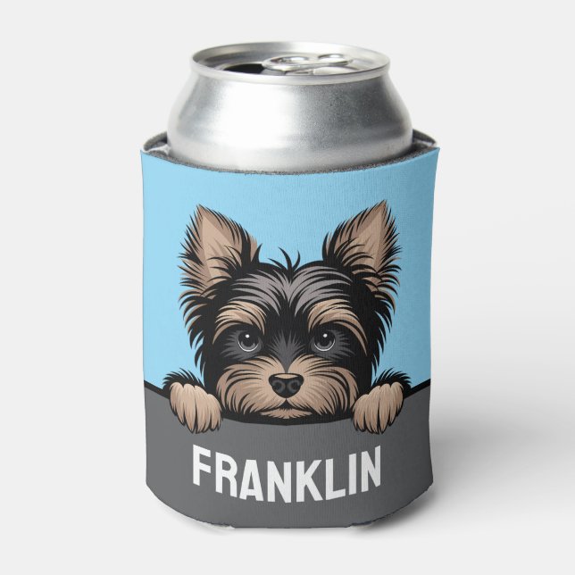 Enfriador De Latas Gracioso Yorkie Cute Peeking Yorkshire Terrier Dog (Lata Anverso)