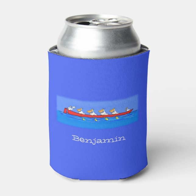 Enfriador De Latas Graciosos pelícanos remando ilustracion personaliz (Lata Anverso)