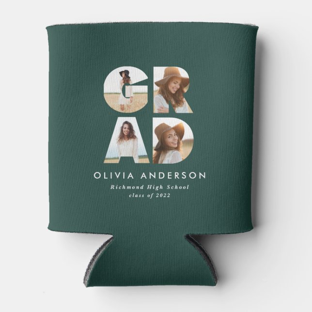 Enfriador De Latas Graduación 4 foto moderna verde personalizado (Anverso)