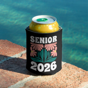 Enfriador De Latas Graduación de Flores Retro Groovy, Personalizado s