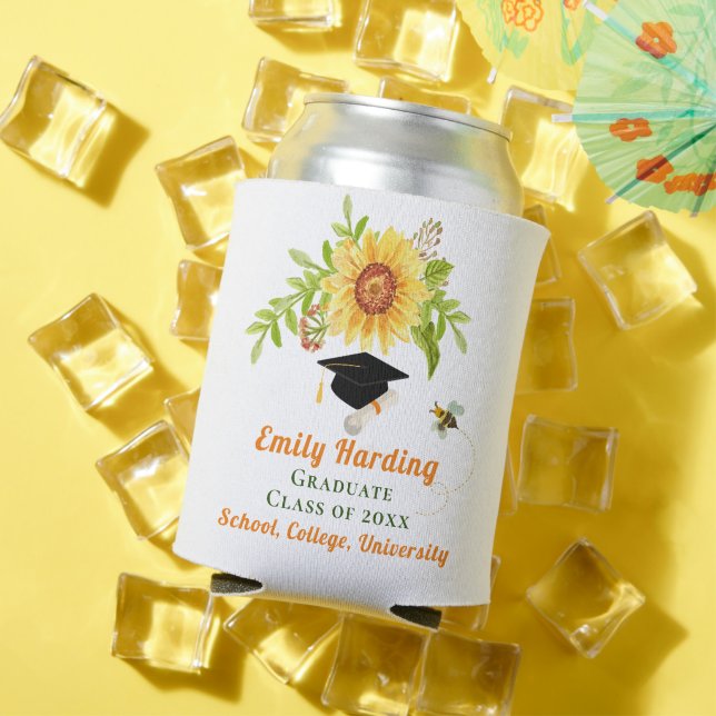 Enfriador De Latas Graduación Felicidad Girasol floral amarillo (Verano in situ)