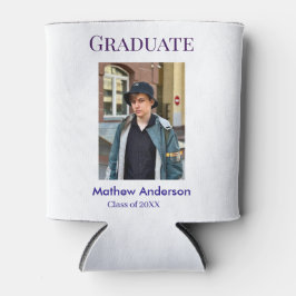 Enfriador De Latas Graduation photo name class of 20XX blue simple bo
