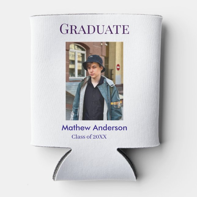Enfriador De Latas Graduation photo name class of 20XX blue simple bo (Anverso)