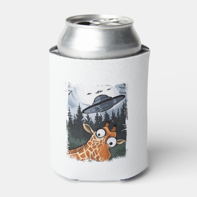 Enfriador De Latas Gráfica divertida de Giraffe UFO Zoo Animal Weird  (Lata Anverso)