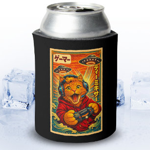 Enfriador De Latas Gráficos divertidos de gatos japoneses retro vinta